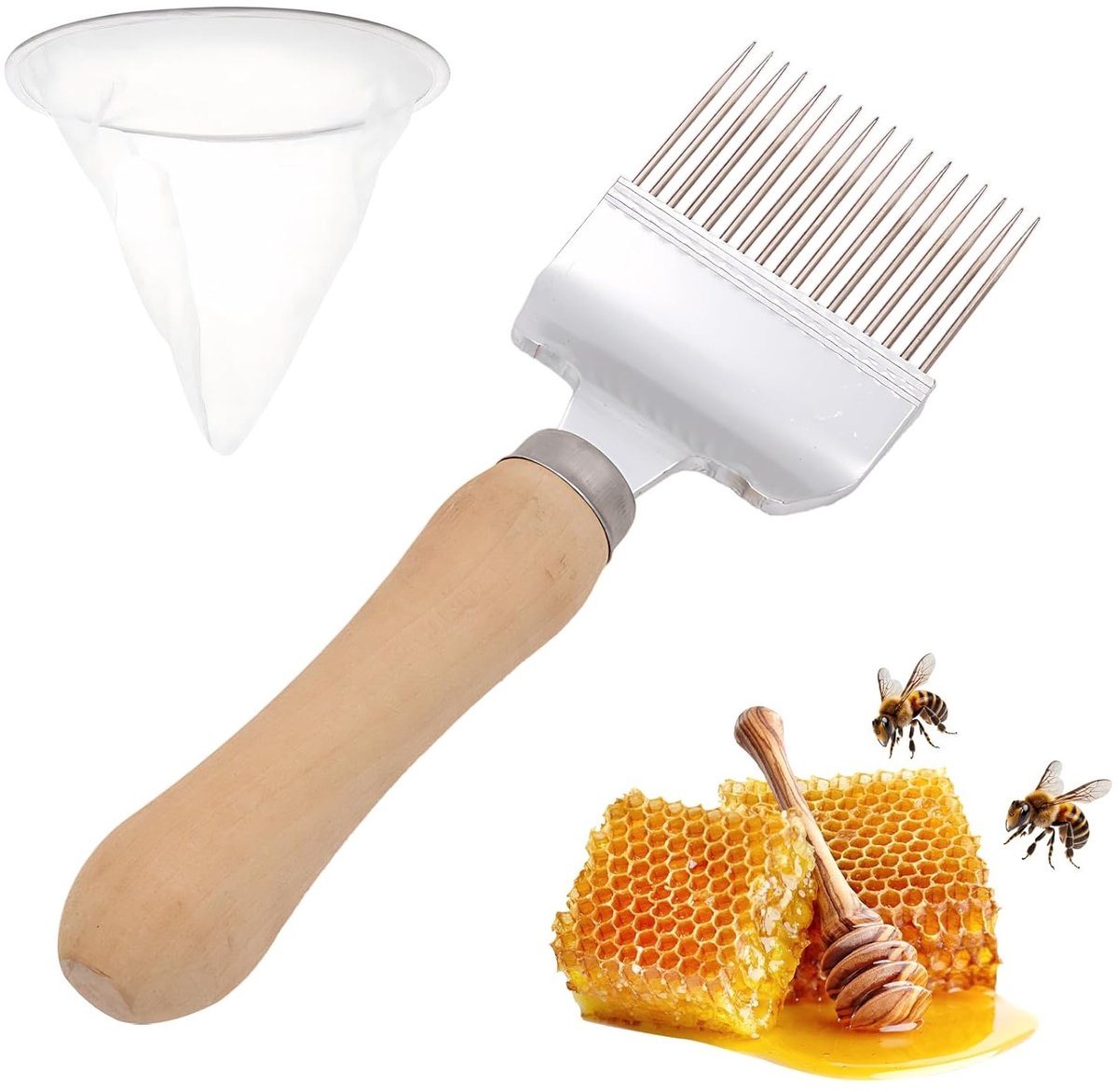 Roestvrijstalen honinglepel met nylon filter, ideaal voor imkers en honingliefhebbers, 100 mesh kwaliteit