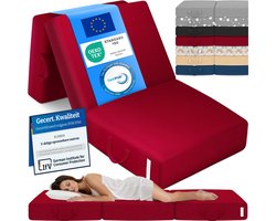 ELONEO Opvouwbaar Matras - 3-Delig Vouwmatras, Extra Dik 15 cm Schuim, Wasbaar en Draagbaar Logeermatras voor Volwassenen, Eenpersoonsbed (Rood, 75 x 195 x 15 cm)