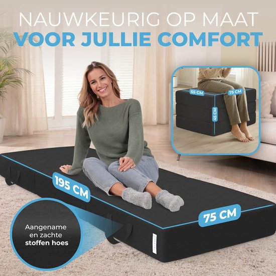 ELONEO Opvouwbaar Matras - 3-Delig Vouwmatras, Extra Dik 15 cm Schuim, Wasbaar en Draagbaar Logeermatras voor Volwassenen, Eenpersoonsbed (Zwart, 75 x 195 x 15 cm) van ELONEO — afbeelding 3