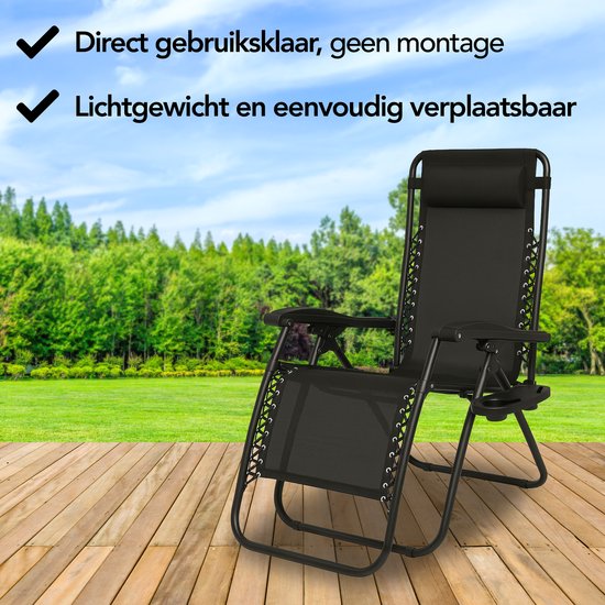 Brixy Opvouwbare Tuinstoelen set van 2 - Ligstoelen - Opvouwbaar - Verstelbaar - Ergonomisch Hoofdkussen - Metaal - Textileen - Zwart van Brixy — afbeelding 4