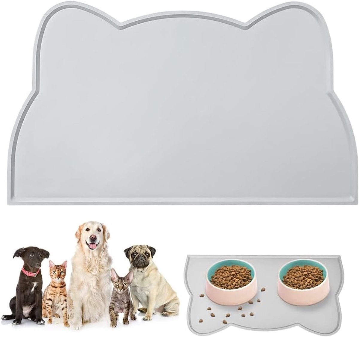 carmdering - Siliconen placemat voor huisdieren - 44*25cm - Waterdicht - Antislip - Vlekbestendig - Wasbaar - Gemakkelijk schoon te maken - Universele siliconen mat voor voerbakken - Geschikt voor honden, katten, konijnen en andere huisdieren