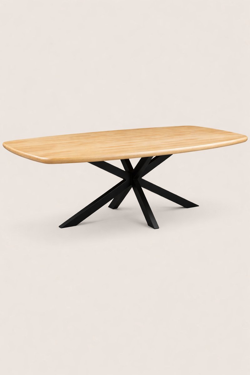 Deens Ovale Eettafel 160 cm Mangohout – Zwart Metalen Matrix Onderstel – Landelijk – 4-6 Personen