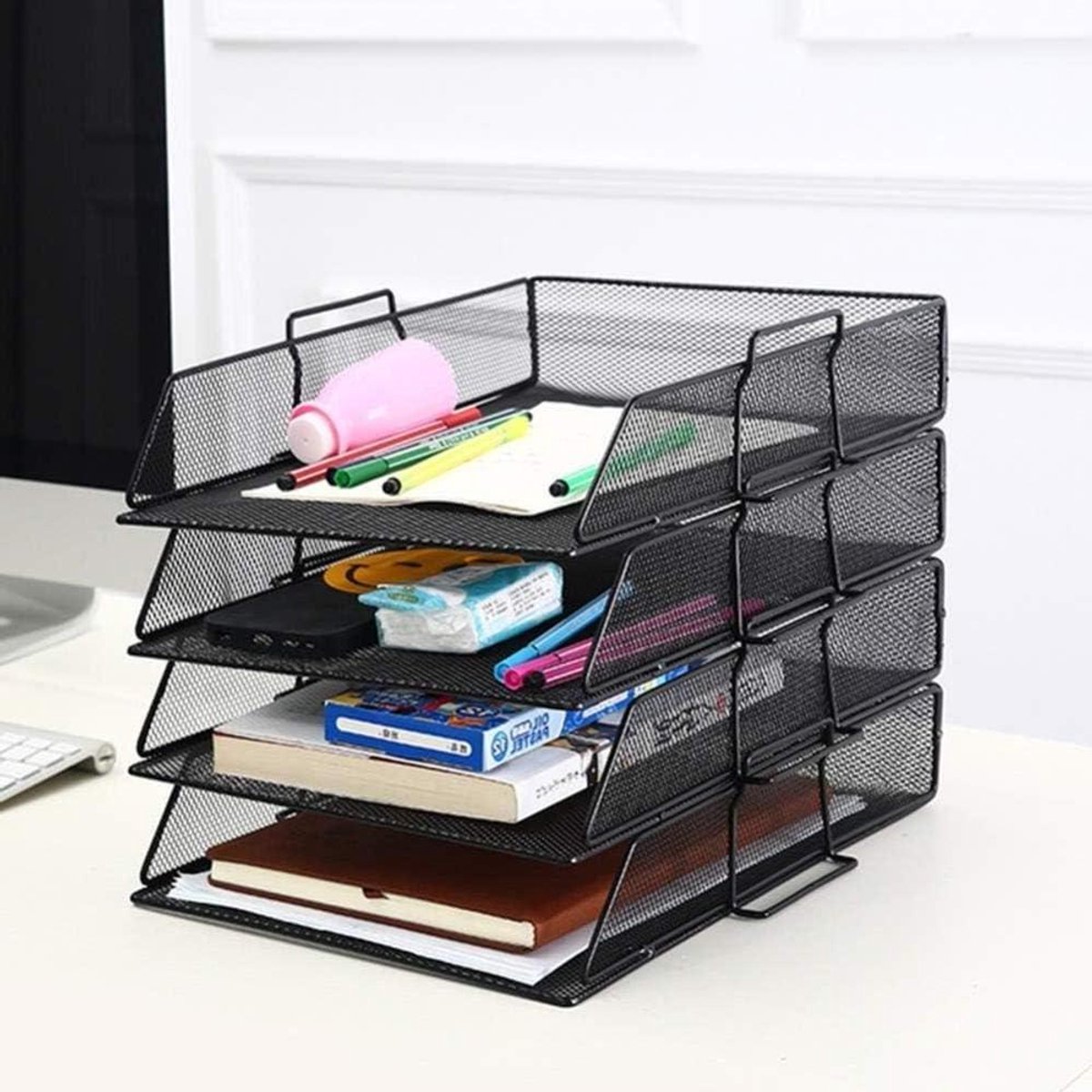Papierlade Organizer - Documentenbak - Bureau Opruimen - Luchtig Draadontwerp - 4 Lagen - Zwart