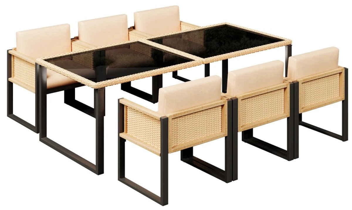 Lifero Tafel met Stoelen - Tuin Eettafelset - Tuinmeubel - Eettafel met Glazen Blad - Rota