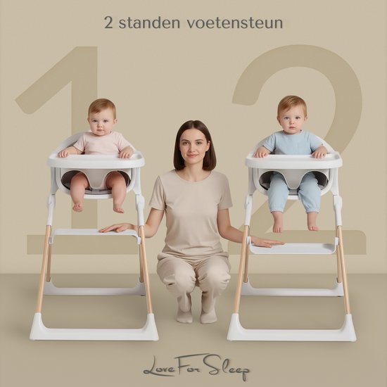 Love For Sleep Kinderstoel 3-in-1 - Meegroei Kinderstoel - Inklapbaar & Compact - Verstelbare Voetensteun - Afneembaar Dienblad - Wit van Merkloos — afbeelding 3