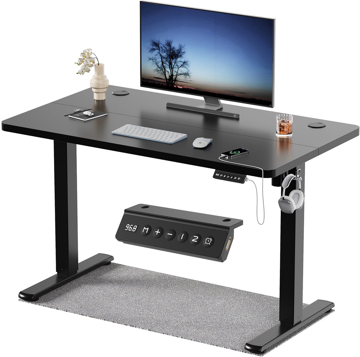 Devoko Zit-Sta Bureau 100x60 cm - Elektrisch Verstelbaar Bureau - Digitaal Display - Zit-Alarm - 2 Geheugenstanden - Zwart