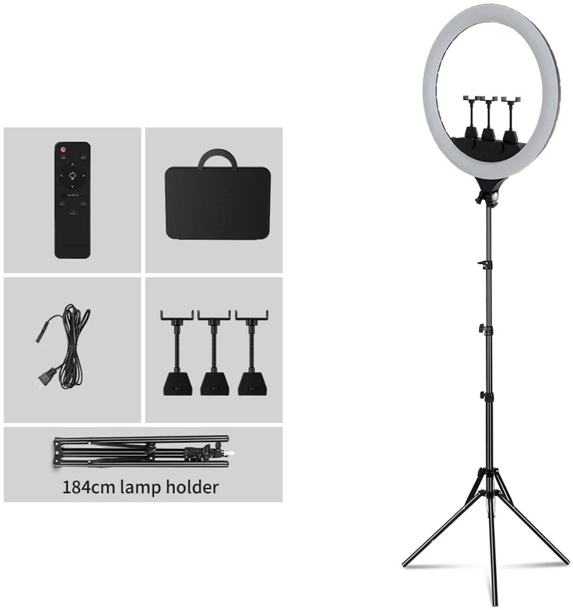 Cherrys Finds - Ringlamp - Ring Light - Ringlamp Met Statief - Ring lamp - Ringlamp 18 Inch - Led Ring Lamp - Zwart Statief