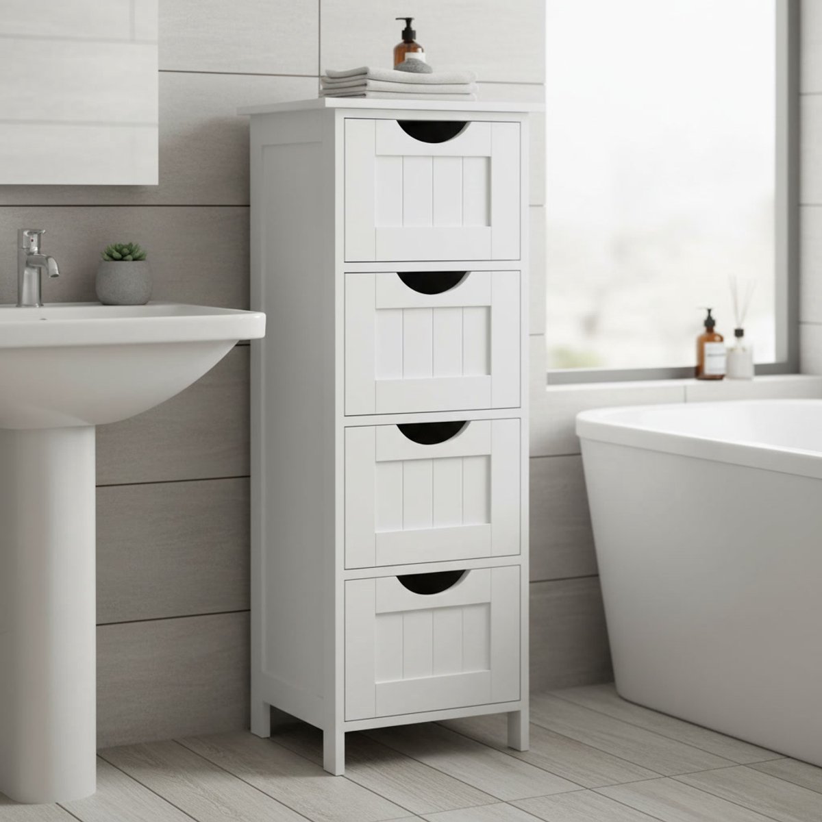 Bobbel Home - Badkamerkast - Kinderkamer kast - Ladekast - Opbergkasten - 4 Lades - 30 x 30 x 82 cm - Wit