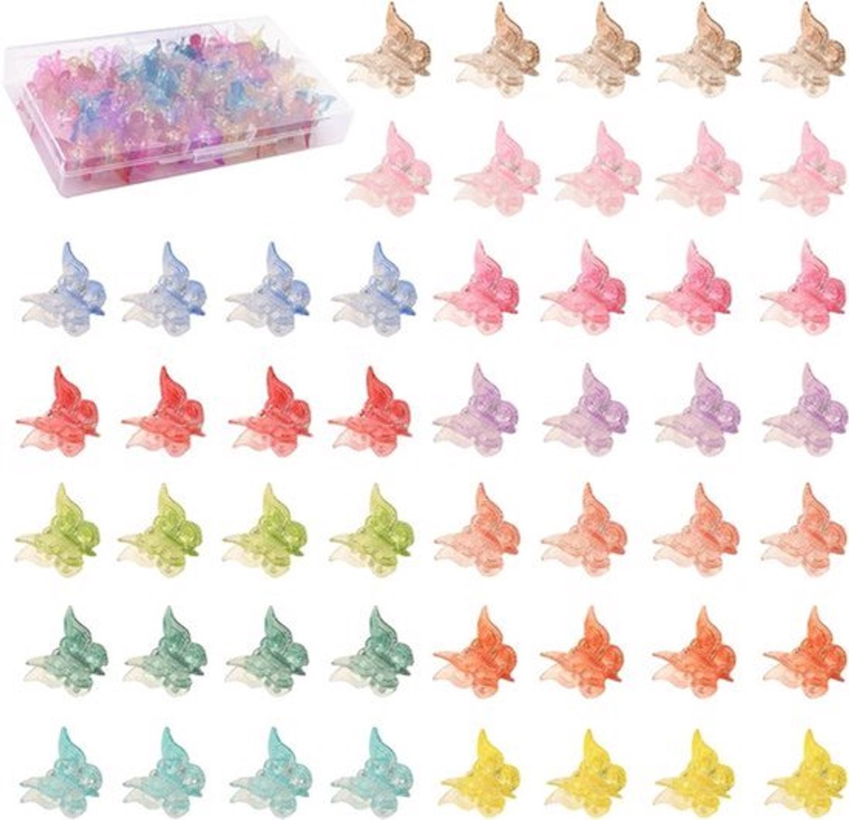 Vlinder haarspeldjes - 50 stuks in veelkleurig - voor meisjes en dames