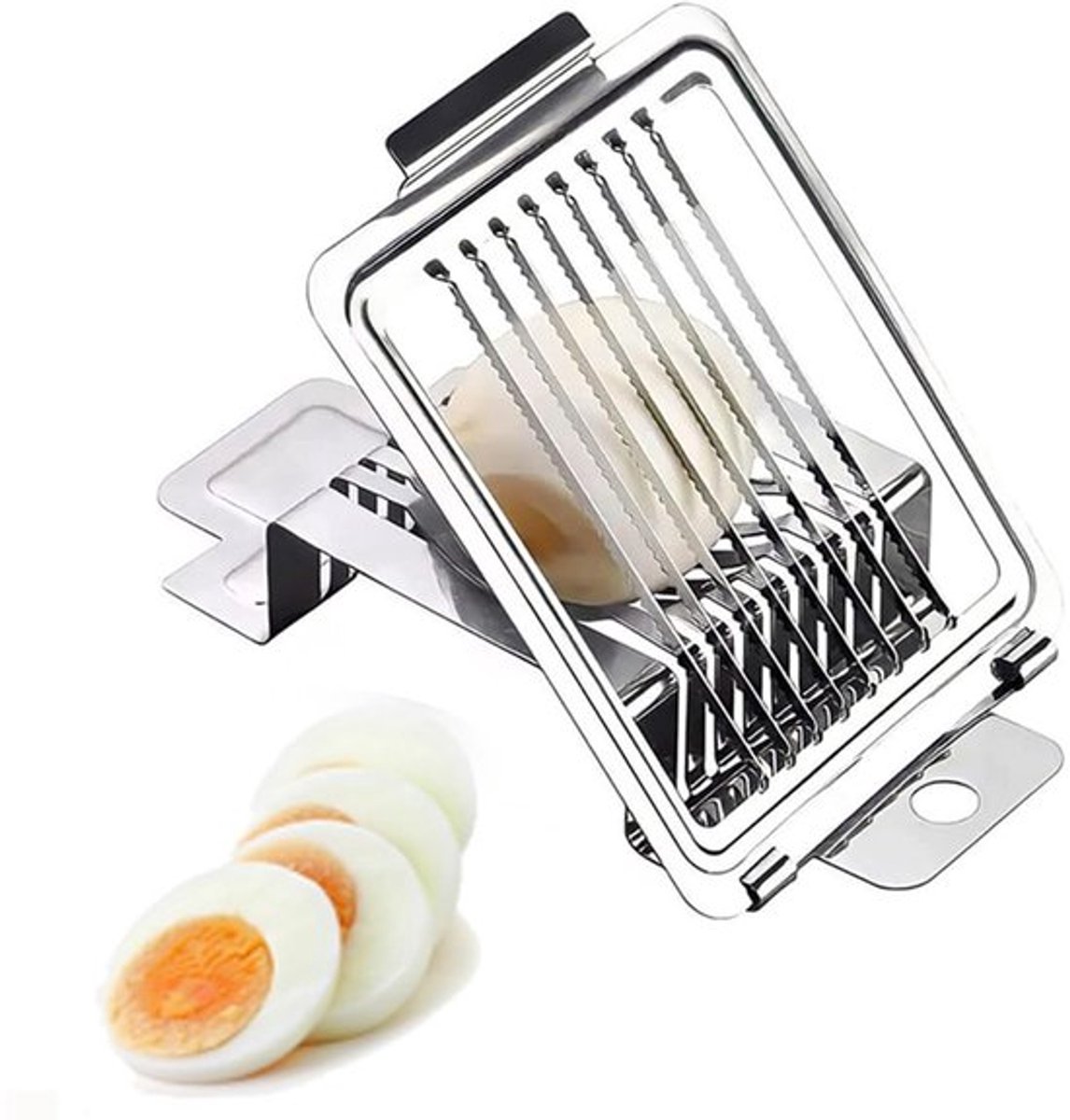 Eiersnijder, eiersnijgereedschap, vaatwasmachinebestendig, stabiele bodem, roestvrij staal, multifunctioneel voor keuken (gekarteld mes)