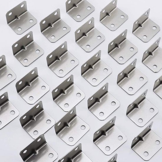 100 Stuks RVS Hoekbeugels, L-vormige Steunbeugels voor Zware Toepassingen, 90 Graad Hoekbeugels voor Planken en Meubels, 32x23.5mm — afbeelding 4