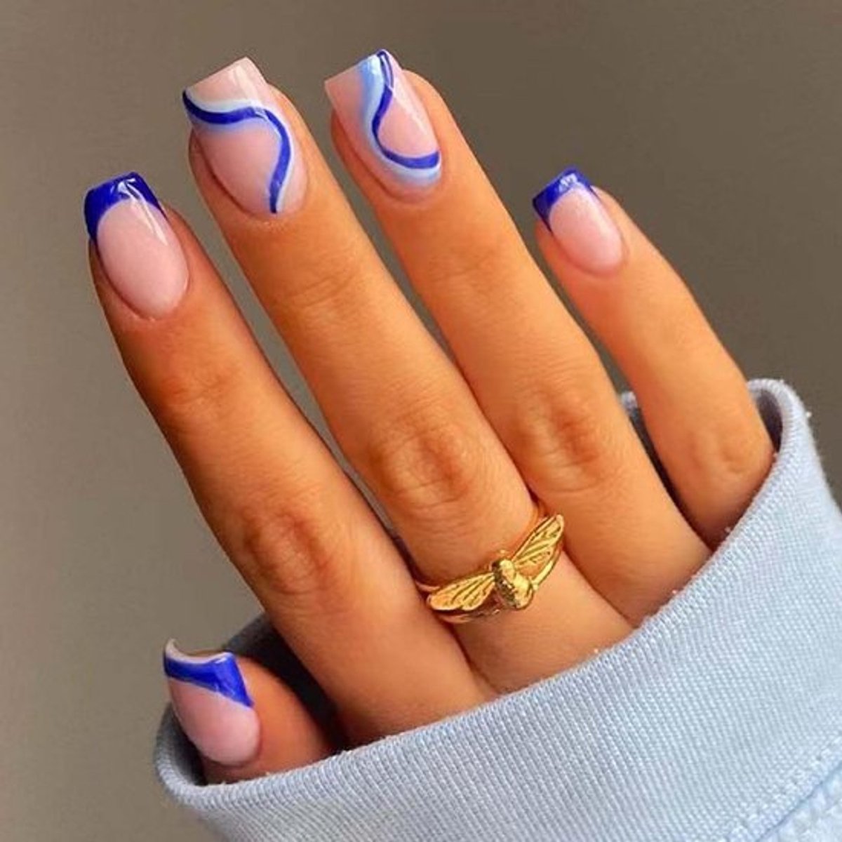 Ovale Korte Franse Acrylnagels - Blauw - 24 stuks, Volledige Dekking.