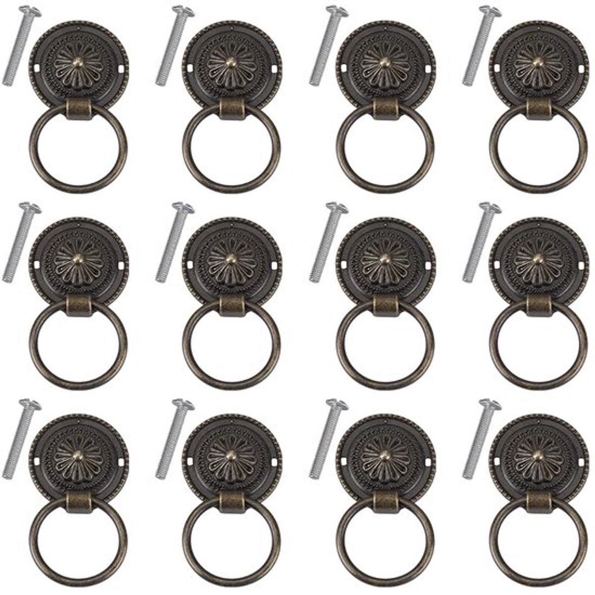 12x Madeliefjes Lade-trekringen - 37x36mm - Met Schroeven - Roestvrij Staal