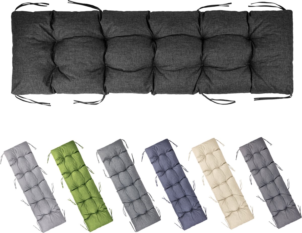 Garronda Bankkussen 180x50 cm – 10 cm dik – Waterafstotend & UV-bestendig – met Banden – Zwart GD-AM-Bono