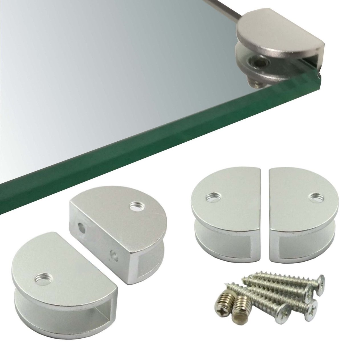 Allecto - Glasplank Steunen - Stabiliteit en Elegantie - Aluminium - Voor Glas en Hout - Makkelijk te Monteren - 4 Stuks