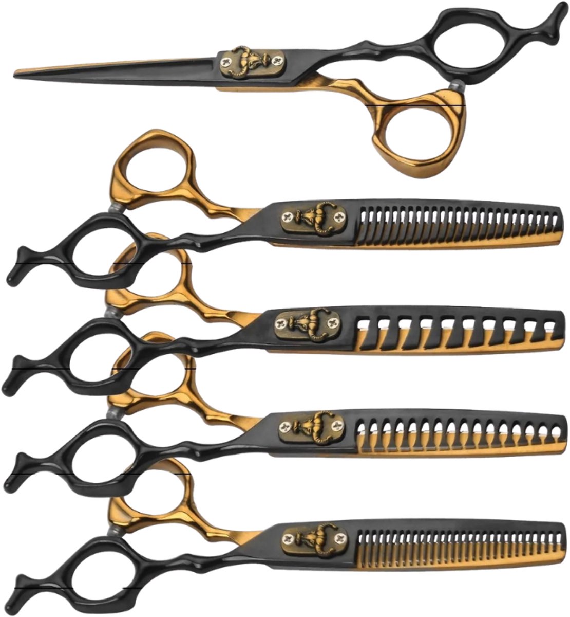Sensova - BlackGold - Kappersschaar Set - 6-delig - RVS - Uitdunschaar 26 Tanden - 6 Inch