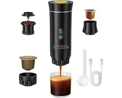 Weelora Espressomachine - Draagbare Koffiemachine - Espresso Machine - Espresso Apparaat - Draadloos - Voor Thuis En Onderweg - 3-in-1 Capsule - Poederkoffiezetapparaat - Kleur Zwart