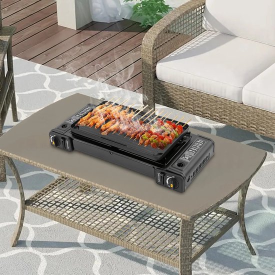 Allero Kooktoestel Camping - Camping BBQ - Fornuis 2 pits - Tafel BBQ - Campingkachel - Zwart - 28,5x66x11,5 cm - Draagbaar van Merkloos — afbeelding 3