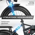 Elektrische fiets met vering voorvork en achterveersysteem. Biedt uitmuntende wendbaarheid.