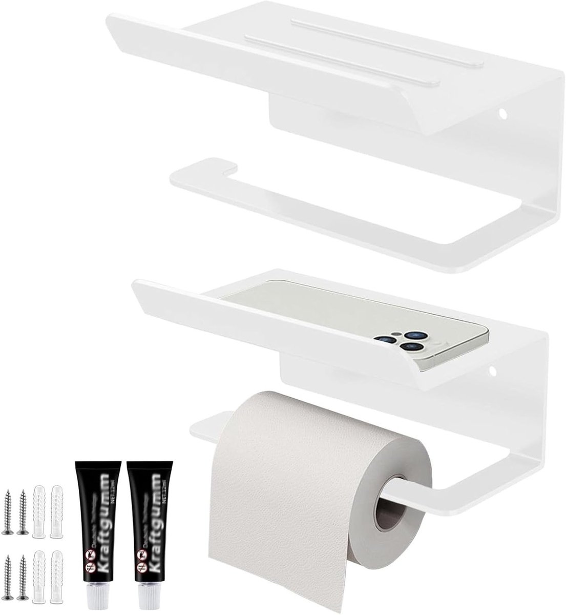 Elegante Toiletpapierhouder zonder Boren, Vrijstaande Blot Papierhouder in Zwart, Inclusief 2 Houder voor Badkamer Deko en Organisatie
