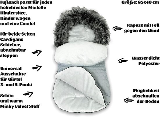 Voetenzak Kinderwagen - Babyzak Slaapzak - Baby Warm Houden - Waterdichte Buitenkant - 48 x 90 cm - Grijs — afbeelding 5