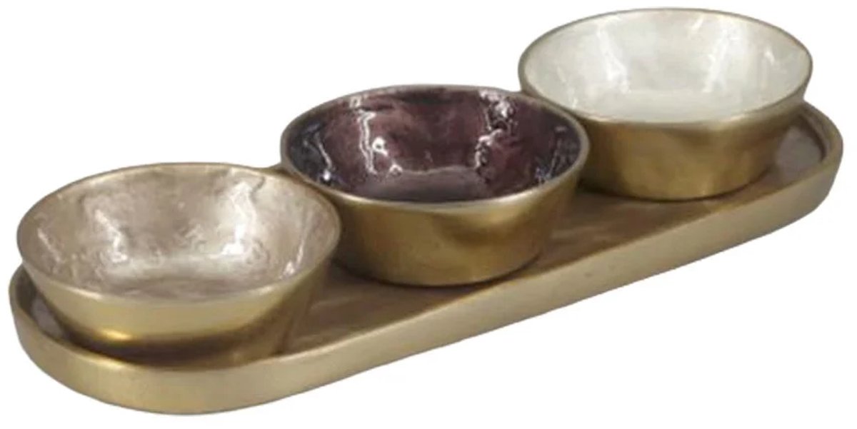 AULICA - Aperitief set van 3 kommen op ovaal plateau - 33x13x2cm - 11x11x4cm