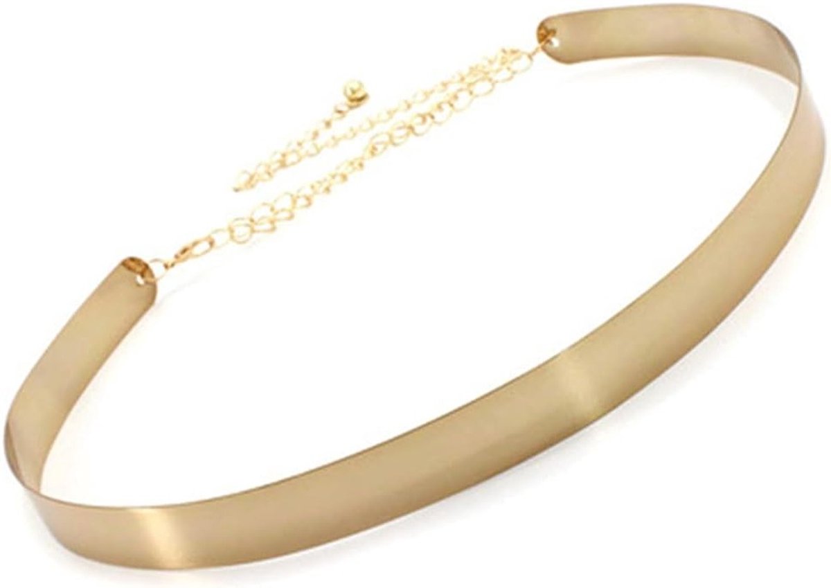 Verstelbare Gouden Metalen Kettingriem voor Dames - Glanzende Band met Decoratieve Schijf - Mode Accessoire voor Taille (Breedte 2cm)