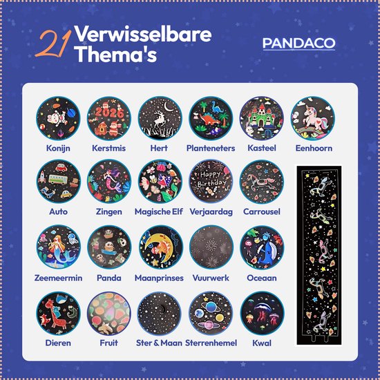 Pandaco Sterren Projector Nachtlampje Kinderen - Sterrenhemel Projector Kinderkamer - 21 Thema's & Afstandsbediening - Bluetooth - Projector Baby van Merkloos — afbeelding 4