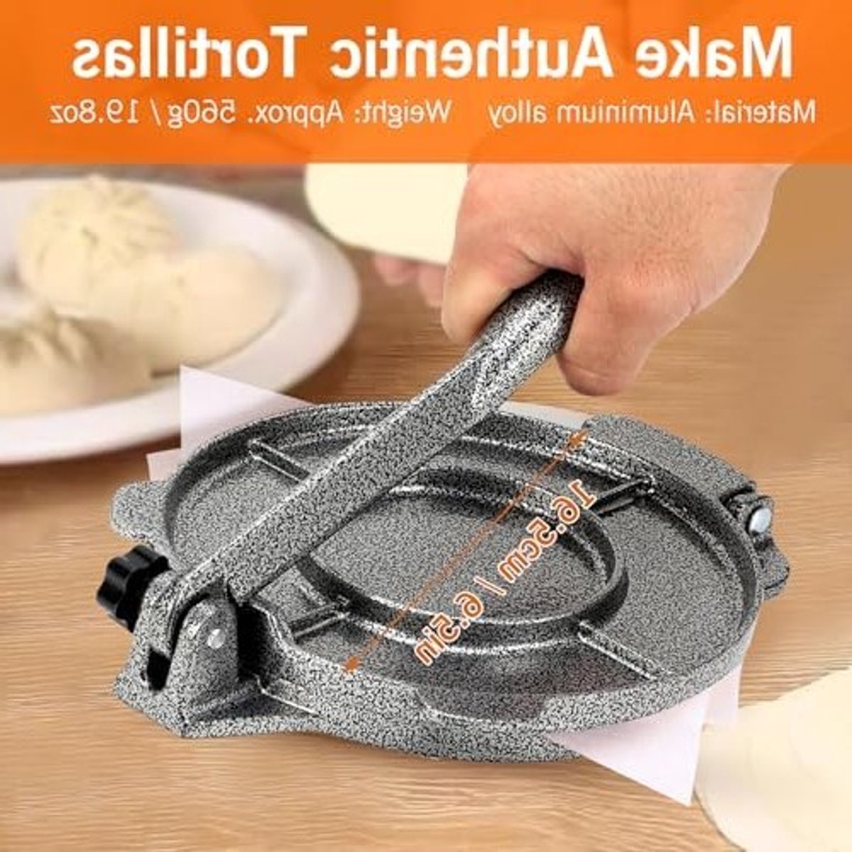 Handmatige Tortillapers van Aluminium voor Maïs Tortilla's, Koekjes, Gegrild Vlees en Taarten - 6,5 Inch Diameter, Gebruiksvriendelijk en Duurzaam Keukengerei