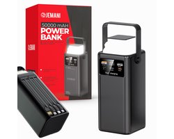 Jemani Extra Krachtige Powerbank 50000 mAH - Powerbanks 22.5W Snellader & 3.0 Quick charger - Geschikt voor alle telefoons & Tablets - Inclusief USB-C & USB-A Oplader Snellaadkabel - LED indicatie - Zaklamp - Noodpakket - Fastcharge - Powerstation