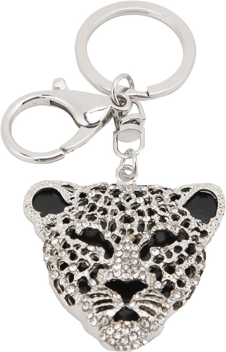 Stijlvolle Sleutelhanger met Kristallen Luipaardkop - Perfecte Tasaccessoire voor Vrouwen en Cadeau voor Verjaardag!