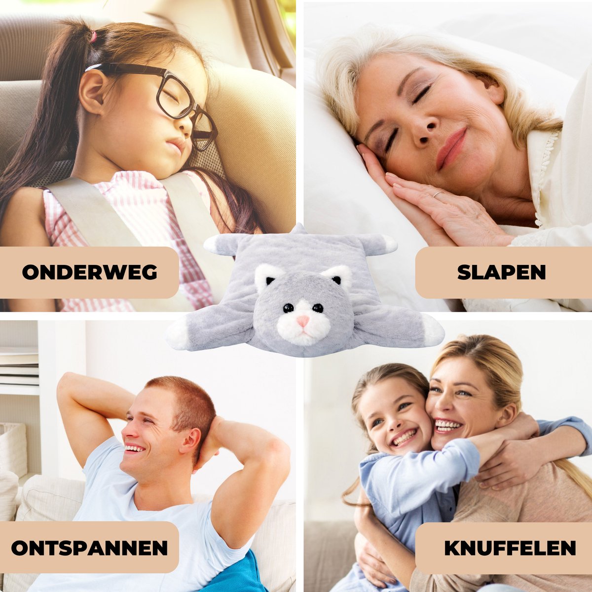 ADEL Verzwaringsknuffel Kat 2 kg – Zachte Verzwaarde Knuffel / Weighted Stuffed Animal – Verzwaringskussen Kind & Volwassenen – Rustgevend Knuffeldier — afbeelding 7