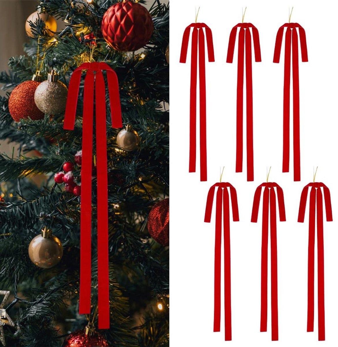 12 Vintage Velvet Kerststrikken - Polyester Decoratie voor Kerstboom
