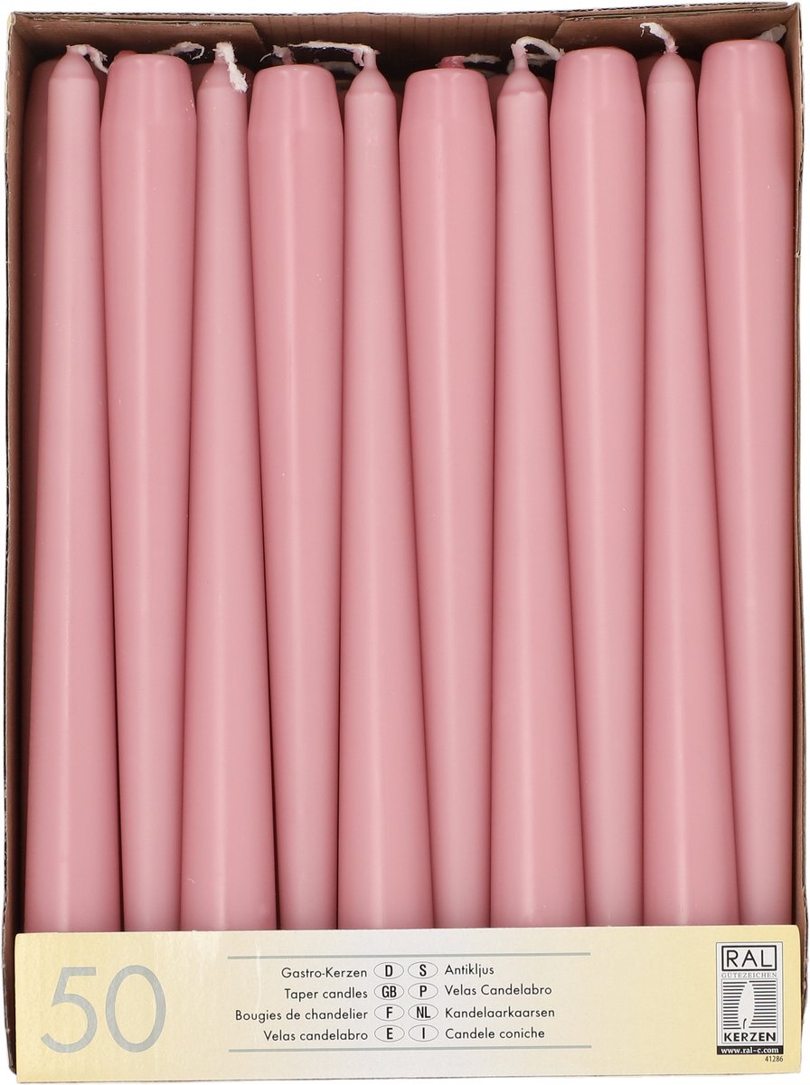 50 Kandelaarkaarsen Ø 2,2 cm · 25 cm lichtroze