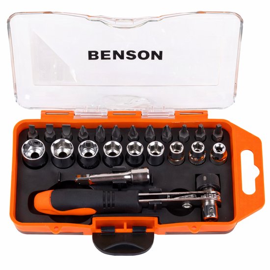 Benson Compacte doppenset met ratel - 23-delig - Inclusief opbergbox