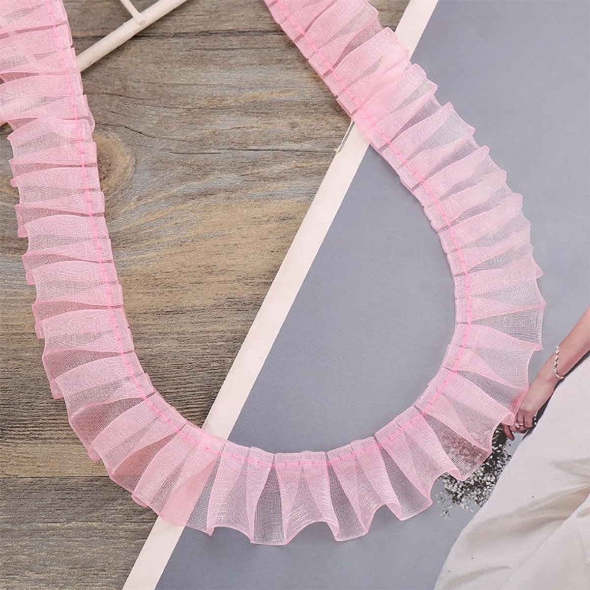 40 Yards Lichtroze Kantlint 2.5cm - Vintage Ruffle Lace Trim voor DIY en Trouwringen