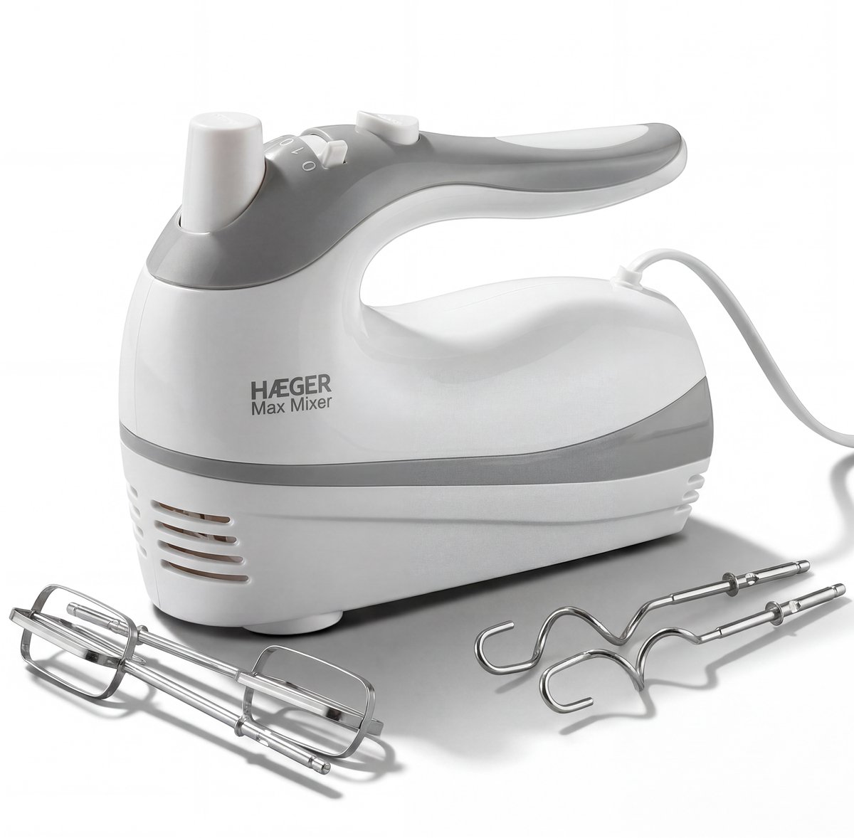 Haeger Max Mixer Handmixer - 5 Snelheidsstanden & Turbofunctie - Krachtig 500W - Inclusief Gardes En Deeghaken - Wit