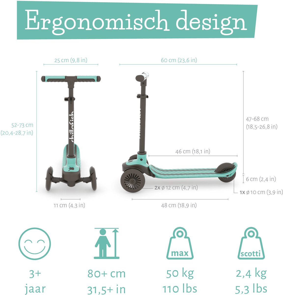 Chillafish Kinderstep 3 Jaar met drie wielen - Groen Blauw - Lichtgewicht step jongens met afneembaar stuur en voetrem - Aanpasbaar in hoogte - Leun-om-te-sturen - Extra grip handgrepen - Model Scotti 3 — afbeelding 2