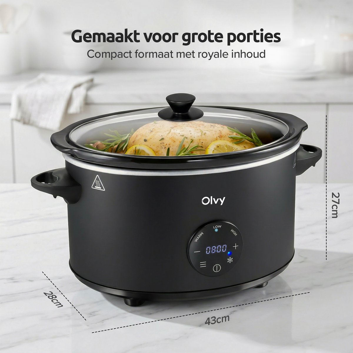 Olvy Digitale Slowcooker met Timer - Incl. Slowcooker e-kookboek - PFAS-vrij - 6 Liter - Keramische binnenpan – foto 7