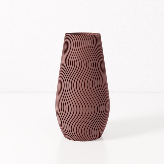 Fleuriek vaas SOFIA - Bordeaux rood H50 cm - Grote smalle designvaas / vloervaas - Luxe blikvanger met golvend patroon