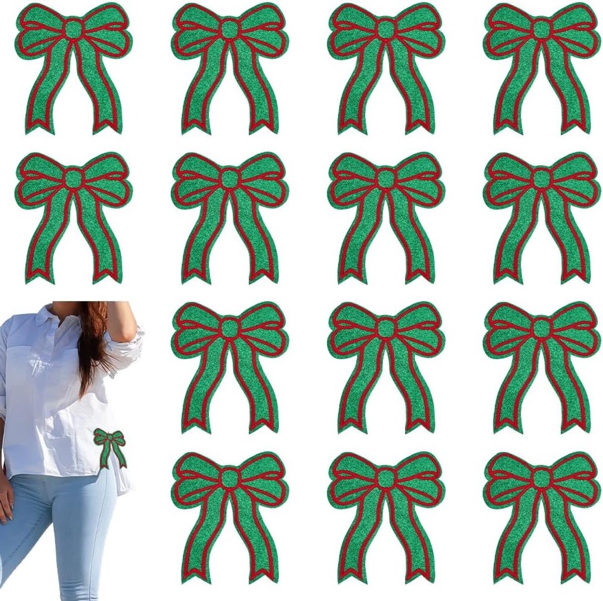 14 Stuks Sweatshirt Zijkant Strik Patches voor Kleding Versiering - Geborduurde Applicaties in Groen, Ideaal voor Naai- en Strijktoepassingen