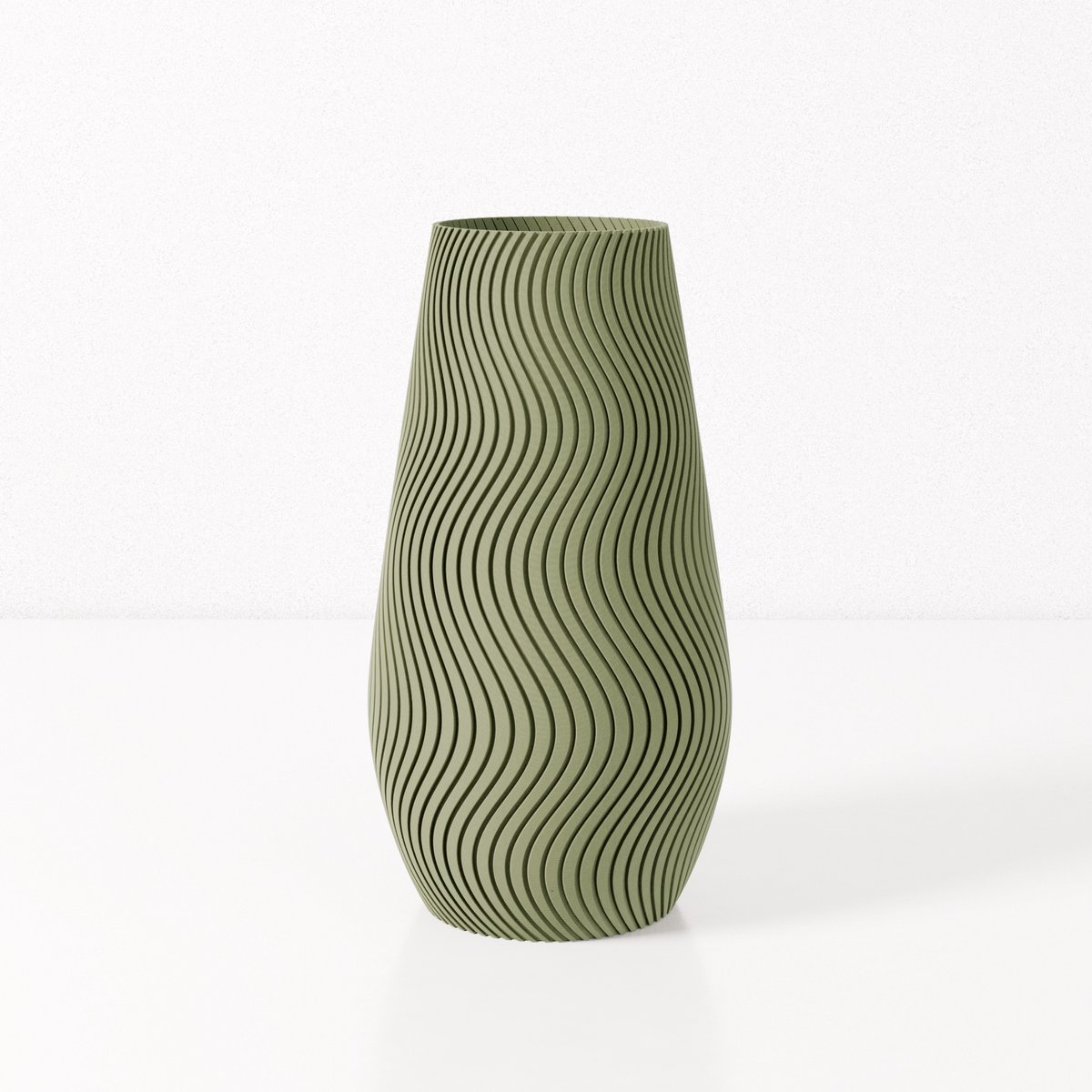 Fleuriek vaas SOFIA - Groen H30 cm - Smalle designvaas voor tafel of dressoir - Golvend patroon