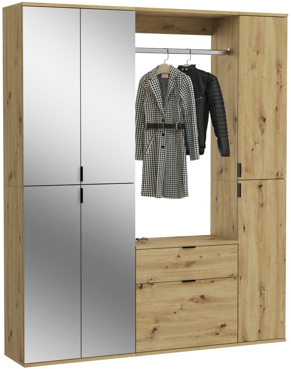Kledingkast Projekt X Emob - Artisan Oak Met Spiegel - 152x193x34 Cm