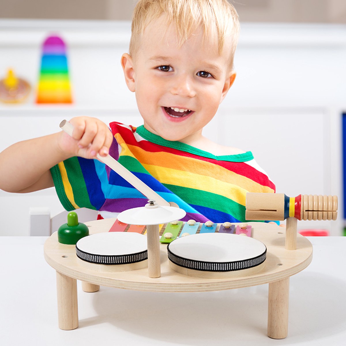 The bloei Houten Percussie Instrumentenset Speelgoed – Stimuleert Muzikaal Bewustzijn, Motorische Vaardigheden & Creativiteit