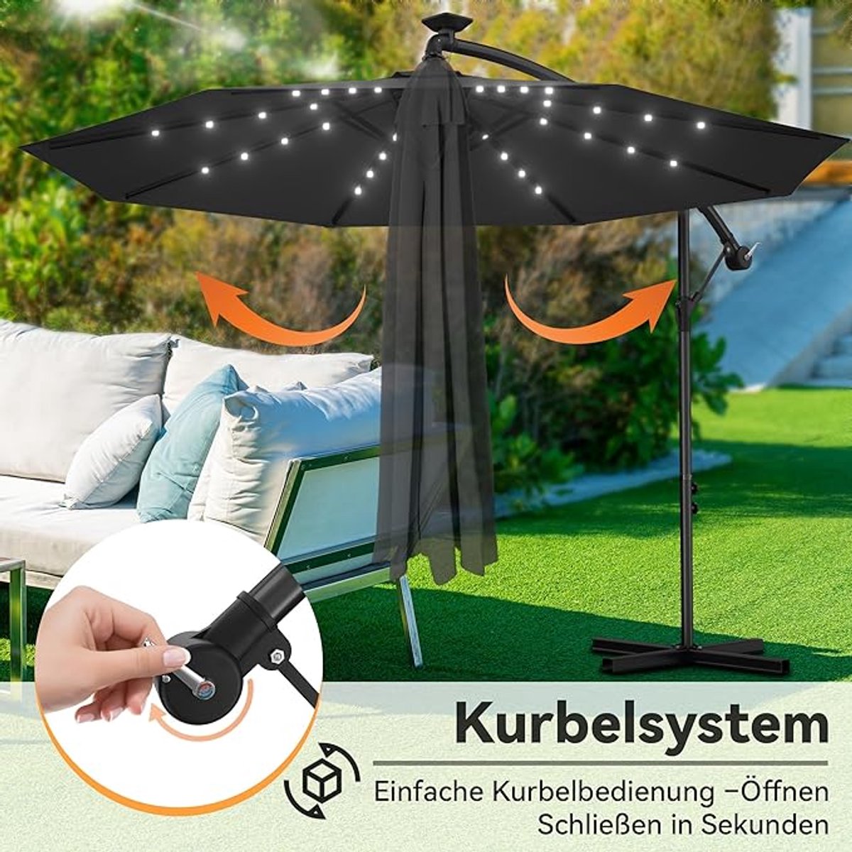 Stokparasol 200 x 211 cm – Depauwonen Terrassenscherm Zwart, Aluminium Parasol Kippbaar met Kurbel, UV-Bescherming voor Tuin, Balkon, Strand & Horeca – Depauw