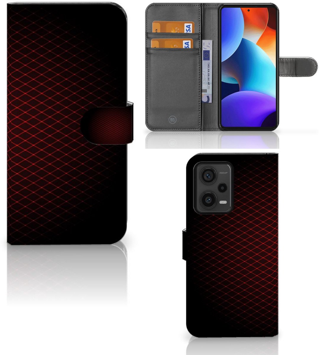 Boekhoesje voor Xiaomi Redmi Note 12 Pro Plus Telefoon Hoesje Geruit Rood