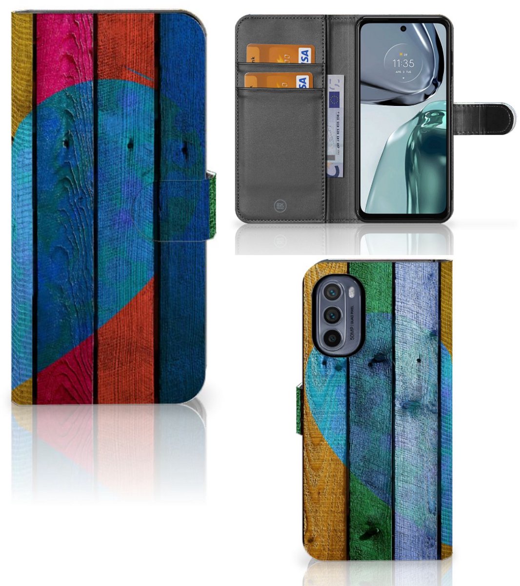 Boekhoesje voor Motorola Moto G62 5G Book Style Case Wood Heart - Cadeau voor je Vriend
