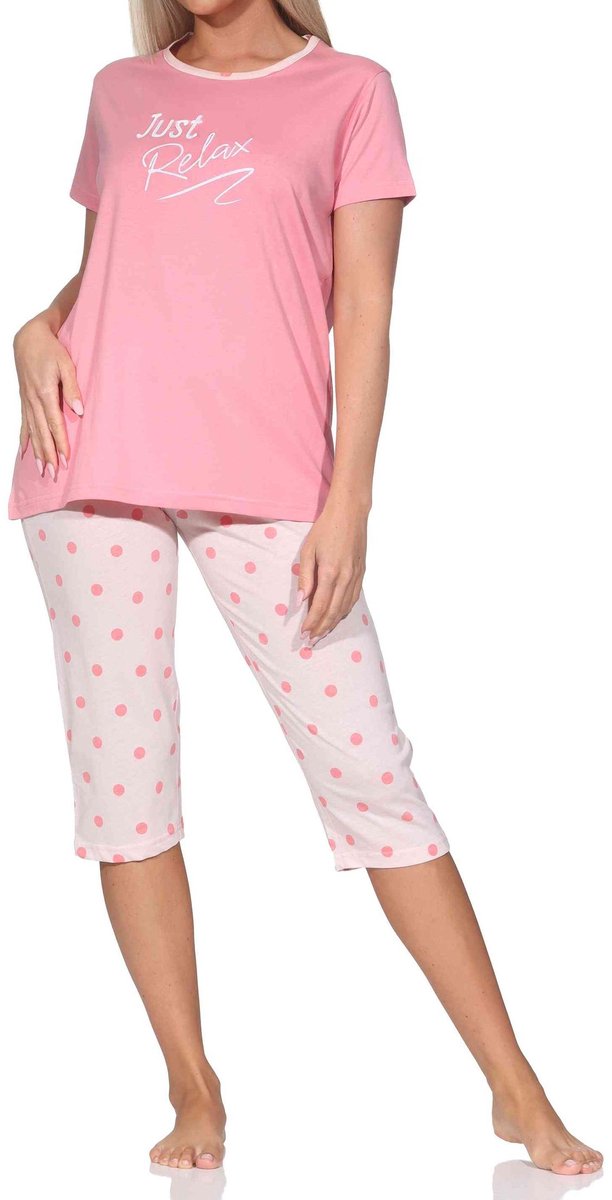 Normann dames Capri pyjama korte mouw in polkadots look pink