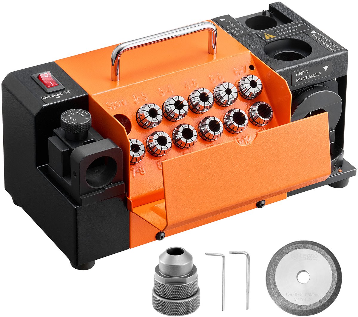 VEVOR Boorslijpmachine Mr-13D, 3–13 mm, met Instelbare Snijkantvrijloophoek, voorste Snijkant en Punthoek van 95°–135°, 4600 TPM, Incl. 11 Spantangen en Cbn-Slijpschijf