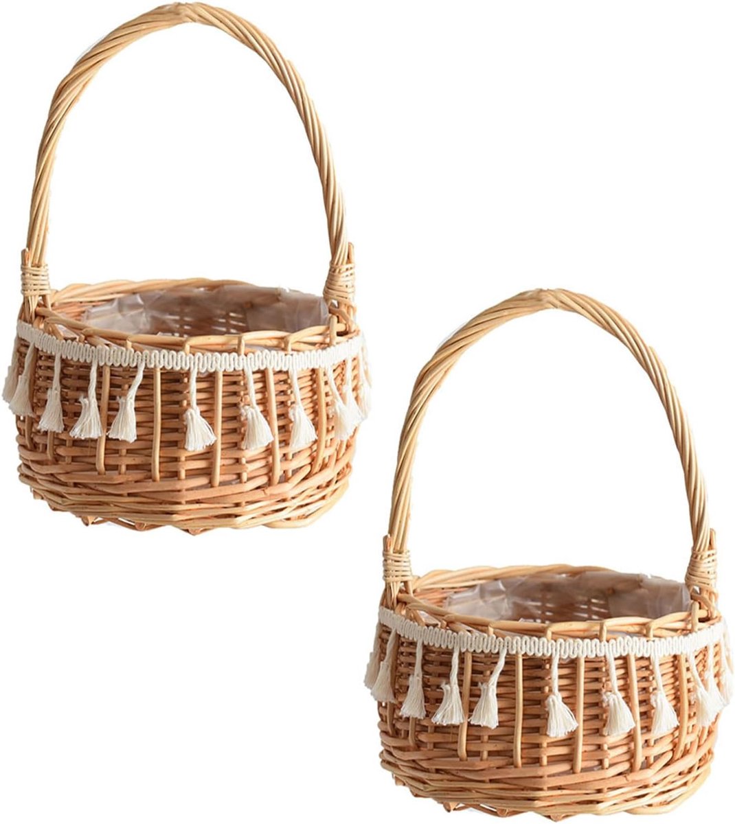 Picknickmand met Handvat en Inleg - 2 Stuks - Picknick Mandje - Boodschappenmand - Fruitmand - Winkelmand - Rieten Mand - Rotan - Natuurlijk - van Imperatoris